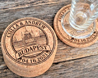 Personalized Cork Coaster Wedding Favors for Guests - Wedding Coasters - Engraved Rustic Coasters • AA061