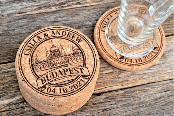 Personalized Cork Coasters: Engraved Rustic Wedding Favors