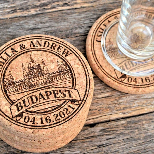 Personalized Cork Coaster Wedding Favors for Guests - Wedding Coasters - Engraved Rustic Coasters • AA061