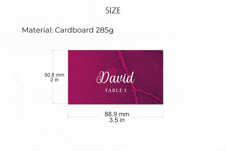 Allincork Place Card Size and Dimensions Data Sheet