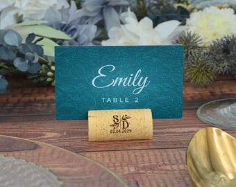 Personalised Cork Place Card Holders for Weddings, Rustic Wedding Decor, Unique Table Settings & Guest Favour Ideas, Wedding table decor. UK