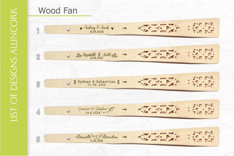 Rustic hand fan designs, designs from number 1 to 5, perfect for weddings, anniversaries and wedding gifts.