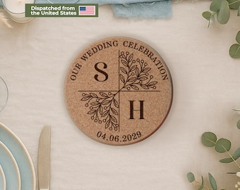 Personalized Cork Coasters | Wedding Favors for Guests | Custom Drink Coasters | Bridal Shower Gifts | Party or Business Favors | USA
