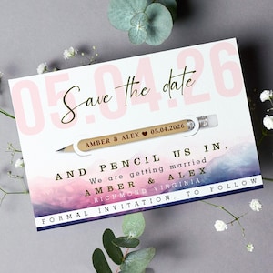 Pencil Us In Save The Date Cards | Save The Dates Wedding Invitations - Personalised Rustic Botanical Magnets - Minimalist Save The Date