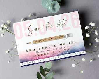 Pencil Us In Save The Date Cards | Save The Dates Wedding Invitations - Personalised Rustic Botanical Magnets - Minimalist Save The Date