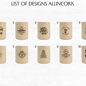 List of Allincork Laser Engraved Wine Stopper Case Designs, Designs 1 to 10. Used for birthday parties and anniversaries.