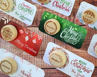 Custom Christmas Place Cards Wine Stoppers – Perfect Name Tags, Thank You Gifts & Table Decorations for Holiday Parties • AA213
