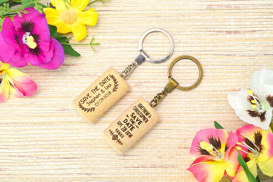 Personalized Wine Cork Keychains - Rustic Save the Date Favors for ...