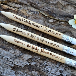 Baby Shower Favors for Guests in bulk, Personalized Engraved Rustic Baby Shower Wooden Pencils, Custom pencils • AA006