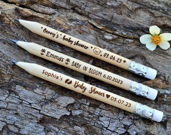 Baby Shower Favors for Guests in bulk, Personalized Engraved Rustic Baby Shower Wooden Pencils, Custom pencils • AA006