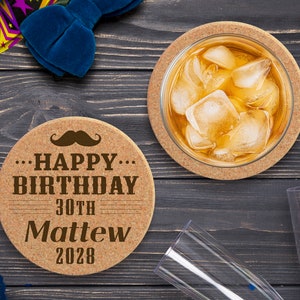 Custom Birthday Coasters gift for women, Men and Kids. Party favors, Birthday Decoration for 50th, 60th, 70th, 80th Celebration • AA094