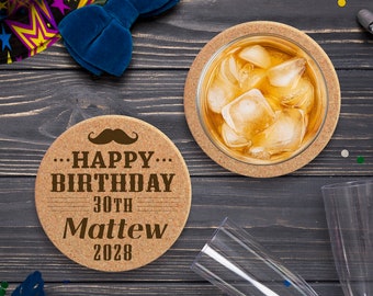 Custom Birthday Coasters gift for women, Men and Kids. Party favors, Birthday Decoration for 50th, 60th, 70th, 80th Celebration • AA094