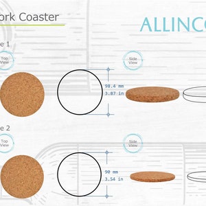 Technical sheet of the sizes of the cork coaster models
