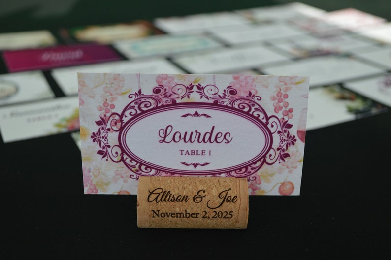 Customizable place cards with Allincork designs for weddings, for cork place card holders, a great gift for guests and wedding decoration