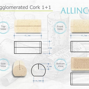 Technical sheet of the cork of the card holder with the type of cork, color and size