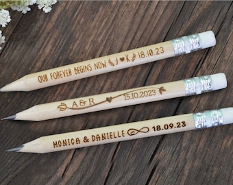 Wedding Favors, Personalized Engraved Rustic Wedding Wooden Pencils. Unique Wedding Favours Ideas for favor bags • AA078