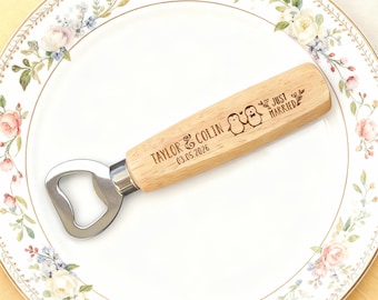 Custom Wedding Favors, Personalized Bottle Opener Wood, Engraved Beer Opener, Rustic Party Favors, Bulk Gifts for Guests, Thank You Gift