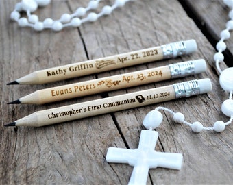 Pencils for First Communion favors , Personalized Engraved Rustic Pencils for first communion gift girl and boys • AA047