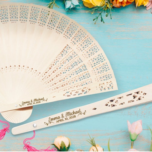 Rustic Hand Fan for Wedding, Engraved Sandalwood, Personalized Wooden Fan Wedding Favour, Engraved Fans, Wedding Favors • AA215