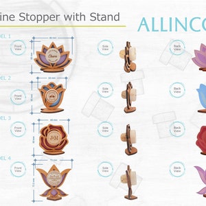 Technical sheet of the different models of the supports for the wine stopper