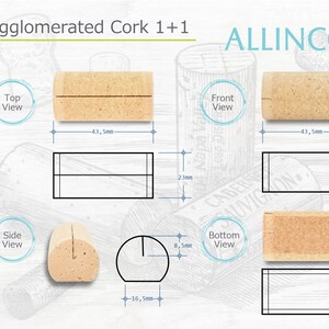 Technical sheet of the cork of the card holder with the type of cork, color and size