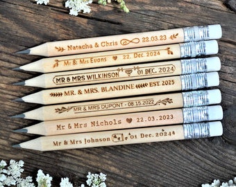 Wedding Favors for Guests in bulk, Personalized Engraved Rustic Wedding Wooden Pencils, Ideas for favor bags, Custom pencils • AA078