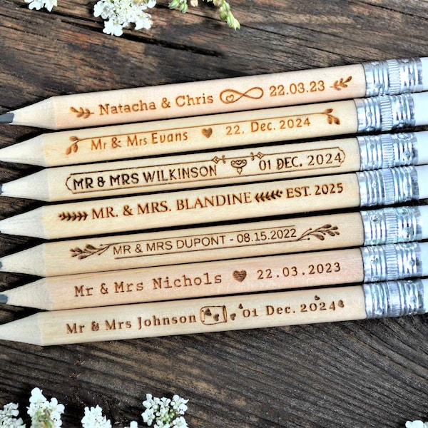 Wedding Favors for Guests in bulk, Personalized Engraved Rustic Wedding Wooden Pencils, Ideas for favor bags, Custom pencils • AA078