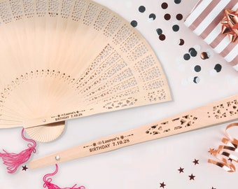 50th Birthday gift for Women and Men, Personalized Rustic Hand Fan Party favors, Birthday gift for mom, Gift for best friends • AA100