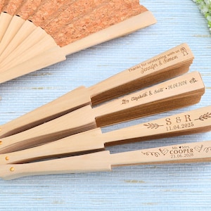 Cork Fan Favors, Personalized Wedding Favors for Guests in Bulk, Table Decor, Custom Hand Fan, Bridal Shower Favors, Rustic Fans • AA158