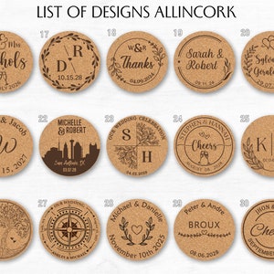 List of wedding designs for cork coasters, designs 16 to 30