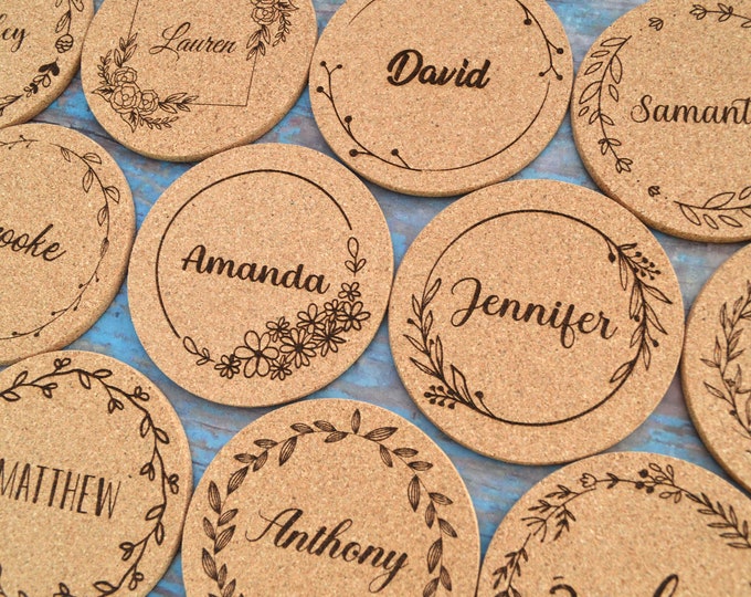 Featured listing image: Custom Place cards for Wedding, birthday, Bachelorette party, Events, Personalized Coasters, Name tags, Guest gift, Table decoration • AA237