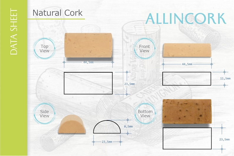 Technical sheet of cork halves used for crafts
