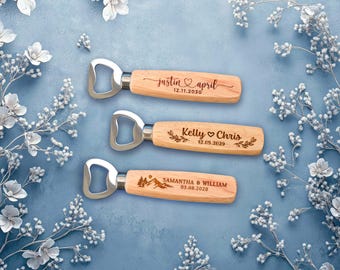 Set of 50 Custom Wooden Bottle Opener, Bulk Wedding Favor for Guests, Personalized Groomsmen Gift, Party Favors, Business Promotional Items