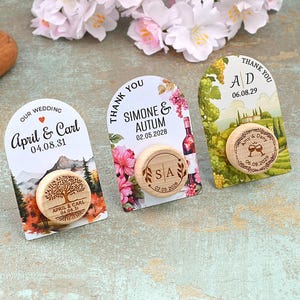 Cadeaux de mariage avec carte de remerciement | Bouchons de vin personnalisés | Cadeau de fête prénuptiale | Cadeaux pour invités en vrac avec étiquettes de remerciement • AA255