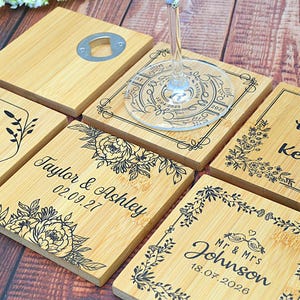 Set of 25 Personalized Bamboo Coaster Favors - Wedding Favors in Bulk - Rustic Wedding Favors for Guests - Wedding Shower Favors • AA244