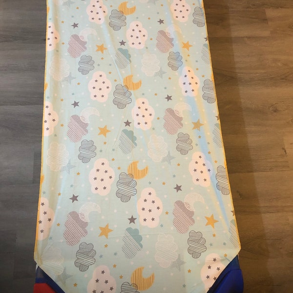 Fun and Vibrant Printed Daycare cot sheets standard size 52x22 or Toddler size 40 X 22 elastic all 4 sides