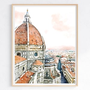Florence Italy, DIGITAL DOWNLOAD Printable Watercolor Illustration, Italian wall art, Florence Cathedral Tuscany Travel Digital Art Print