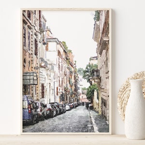 Rome Italy Street, Authentic Italian Architecture, DIGITAL DOWNLOAD, Old World Watercolor Print, Italian Wall Art Decor, Italy Travel Poster