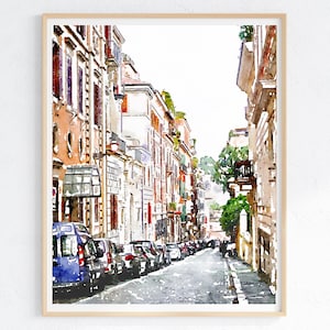 Calle Roma Italia, Auténtica arquitectura italiana, DESCARGA DIGITAL, Impresión de acuarela del Viejo Mundo, Decoración de arte mural italiano, Cartel de viaje de Italia