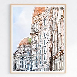 Florence Italy, DIGITAL DOWNLOAD Printable Watercolor Illustration, Italian wall art, Florence Cathedral Tuscany Travel Digital Art Print