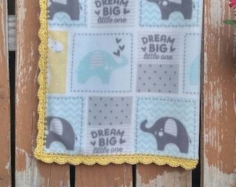 Zoo Animal Themed Nursery/Baby Blanket/Stroller Blanket with Crocheted Border