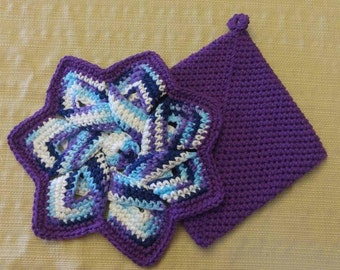 Crocheted Double Sided Oven Mitts/Hot Pad/Pot Holders/Star Shaped Trivet