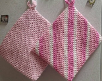 Crocheted Double Sided Oven Mitt/Pot Holder/Hot Pad Breast Cancer Awareness