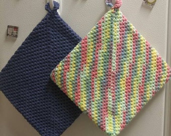 Crocheted Double Sided Rainbow Oven Mitts/Hot Pad/Pot Holders