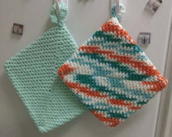 Crocheted Double Sided Oven Mitts/Hot Pad/Pot Holders