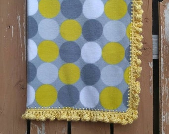PRICE REDUCED! Polka Dot Bauble Crocheted Baby/lap/Stroller Blanket with Crocheted Border/Edge