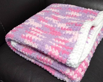 Purple/Pink/White Bernat Chunky Soft Baby Blanket