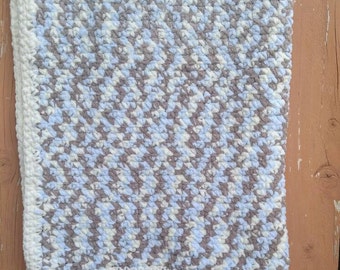 PRICE REDUCED Blue and Brown Chunky Soft Baby Crib Blanket/ Floor Blanket