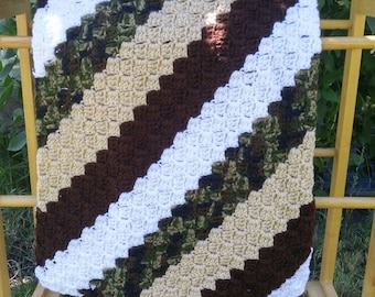 Crocheted Camouflage/Diagonal Stripes/Military Baby/Lap Blanket