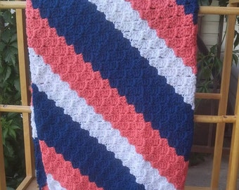 Crocheted Diagonal Striped Baby Blanket/Lap Blanket